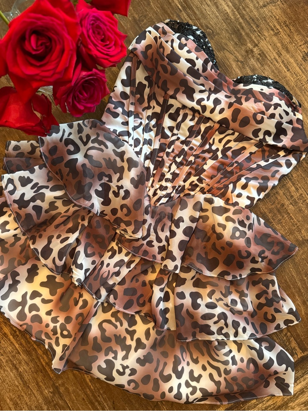 Leopard Print Corset Ruffle Dress